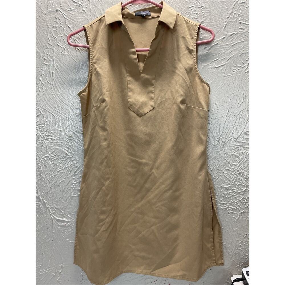 The Limited Womens Beige Sleeveless Tunic V‎ Neck Collared Blouse Side Slits XS